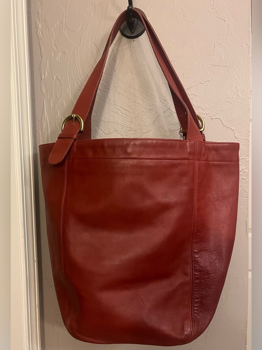Vintage Pre 1994 Coach Companion Red Leather Brass Buckle Tote Made in USA